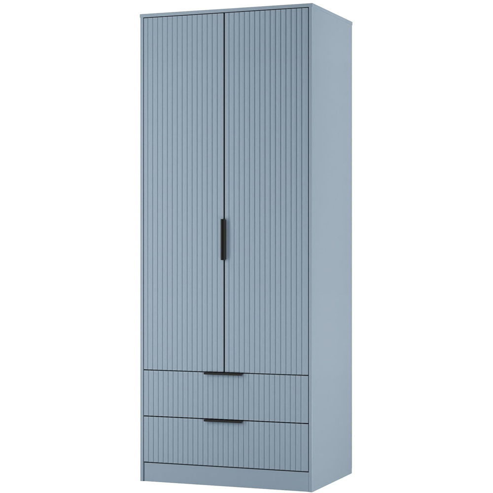 Crowndale Fluted 2 Door 2 Drawer Denim Blue Tall Wardrobe Ready Assembled Image 4