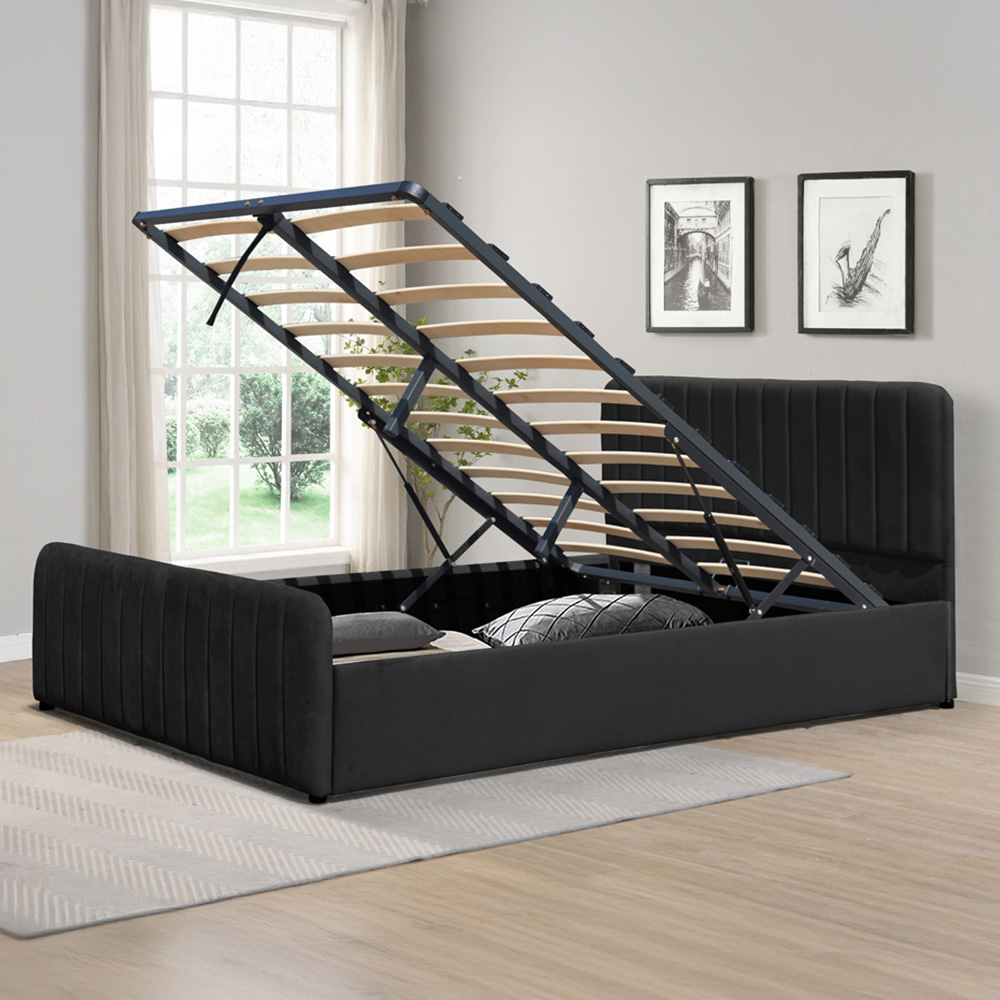 Comfy Living King Size Black Brushed Velvet Gas Lift Ottoman Bedframe Image 1
