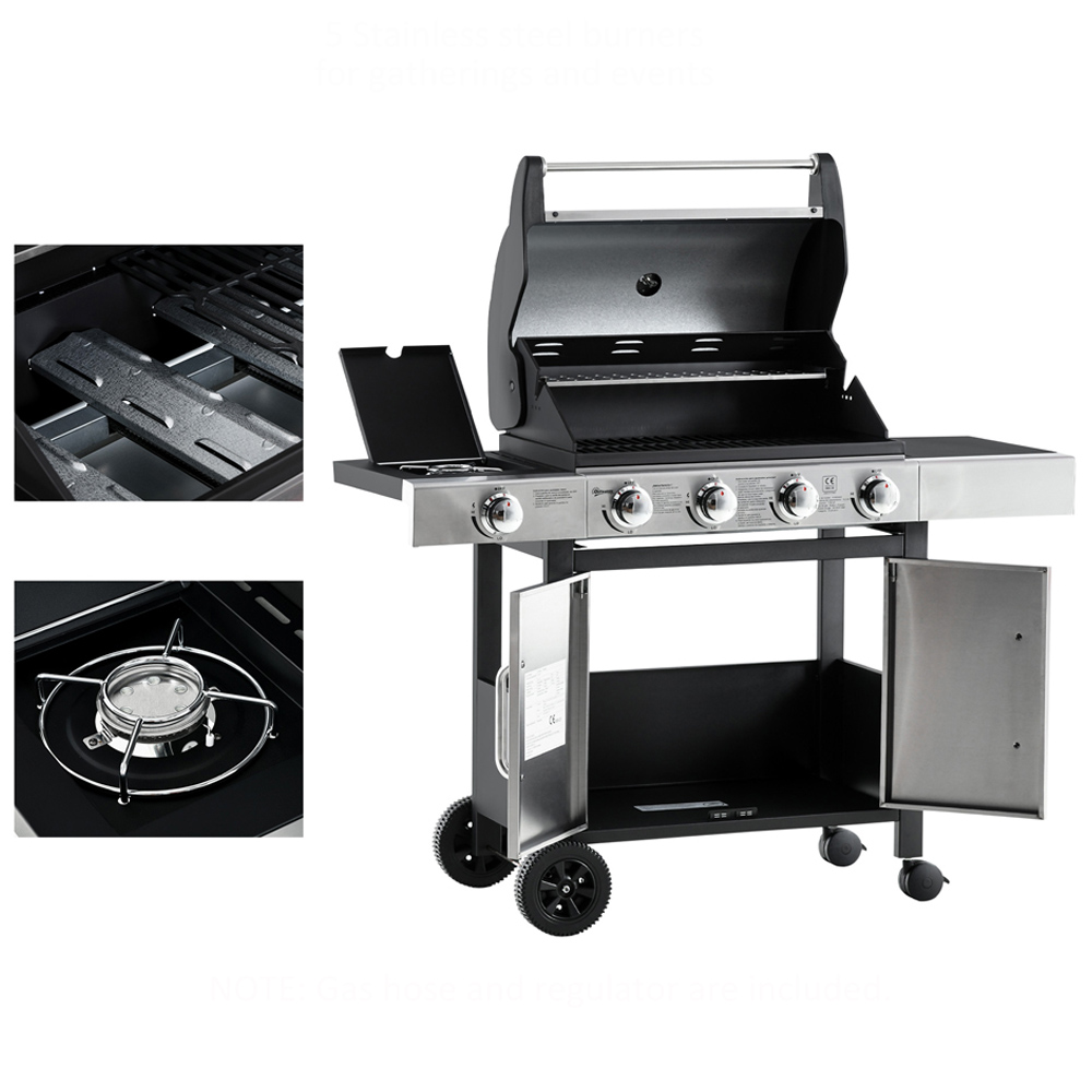 Outsunny Silver and Black Deluxe Gas 4 + 1 Burner BBQ Grill Image 3