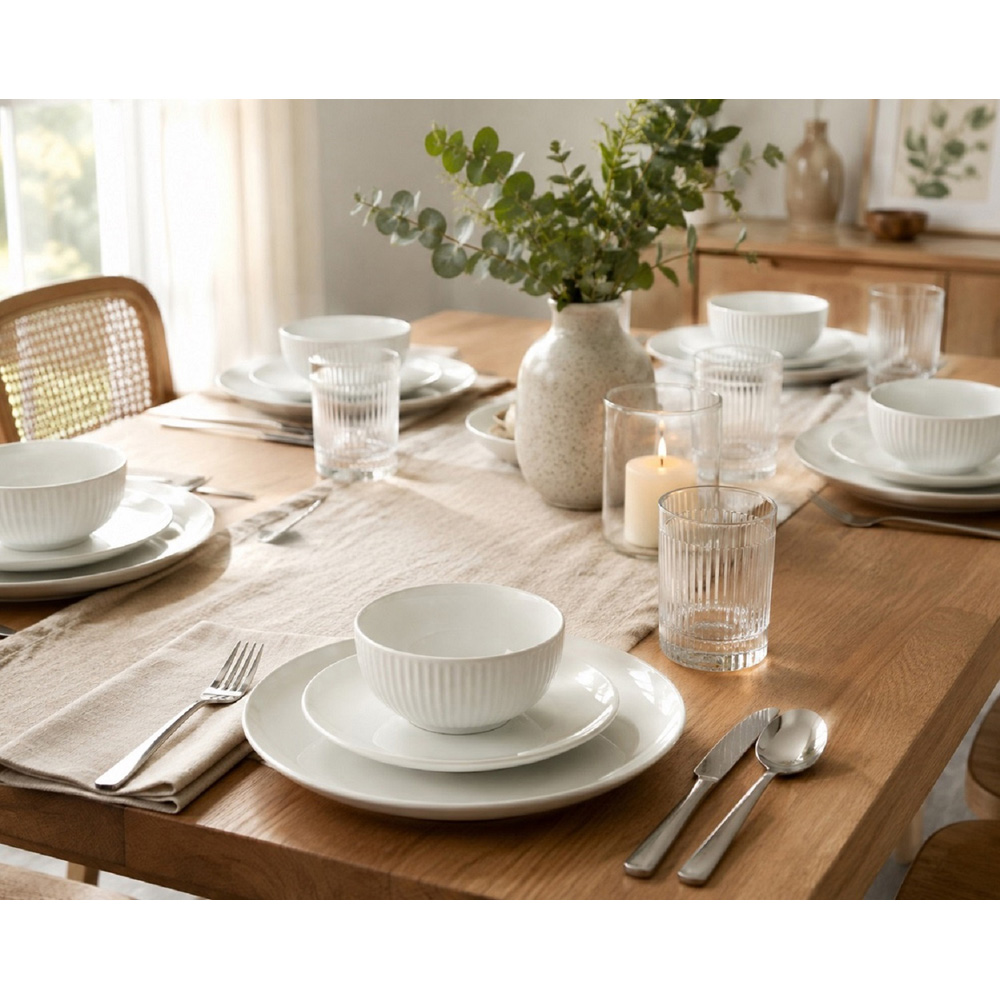 Waterside White Embossed Coupe 18 Piece Dinner Set Image 4