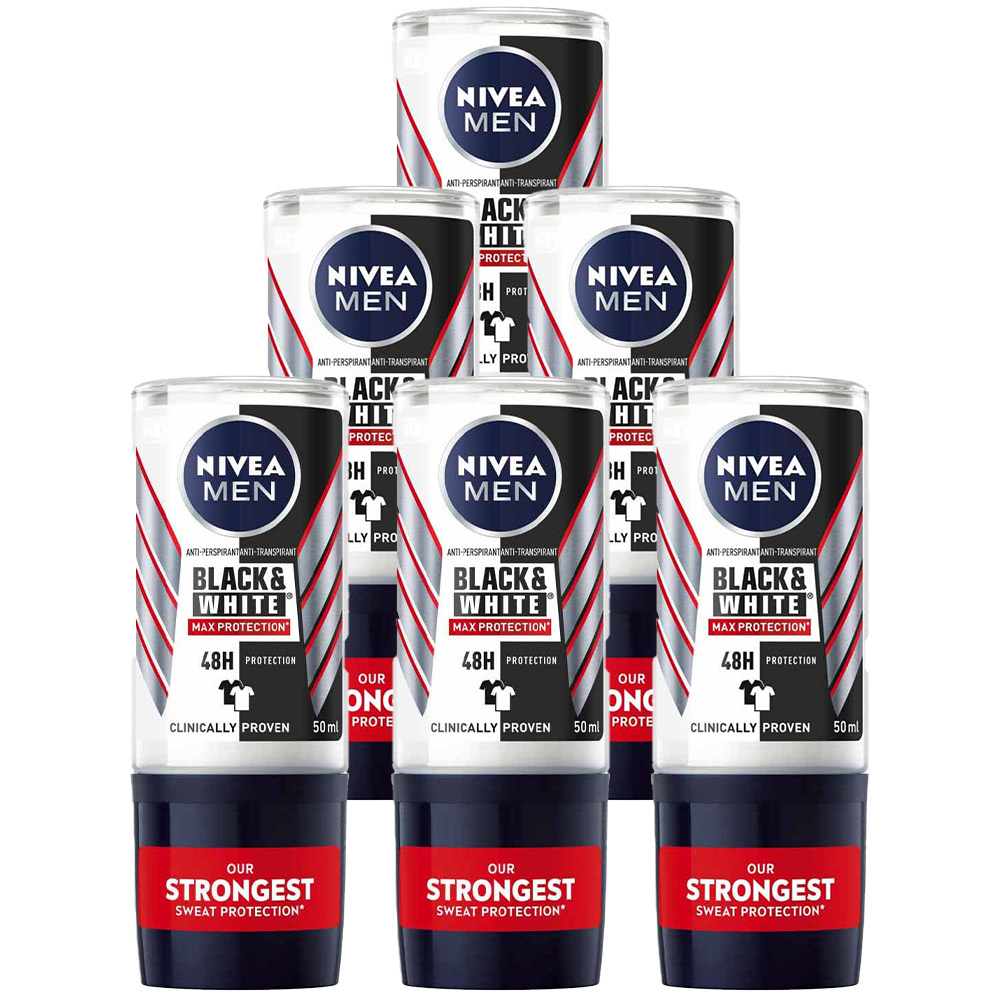 Nivea Men Black and White Max Protect Anti Perspirant Deodorant Roll On Case of 6 x 50ml Image 1