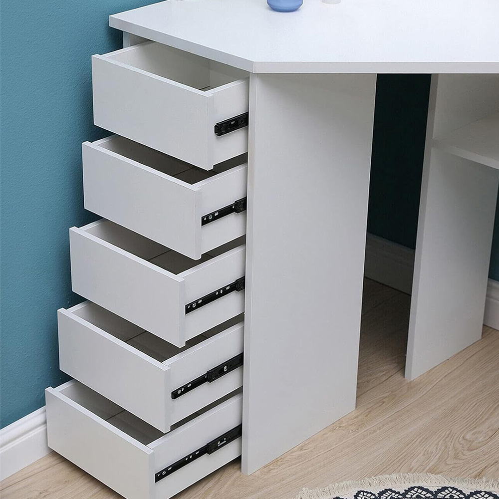 Portland 5 Drawer White Corner Dressing Table Set with LED Mirror Image 2