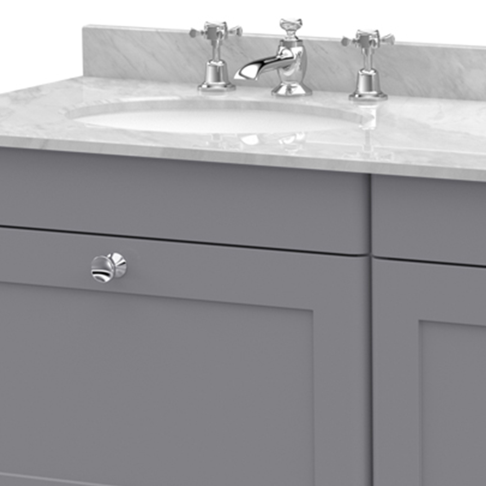 nuie Classique 2 Drawer Satin Grey Wall Hung Unit and 3 Tap Hole Marble Basin 1200mm Image 2