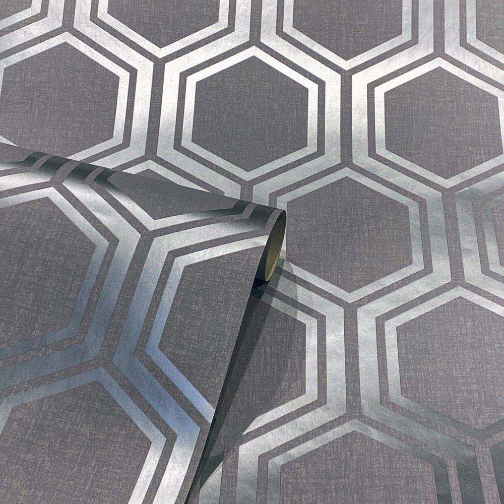 Arthouse Luxe Hexagon Gunmetal Silver Wallpaper Image 2
