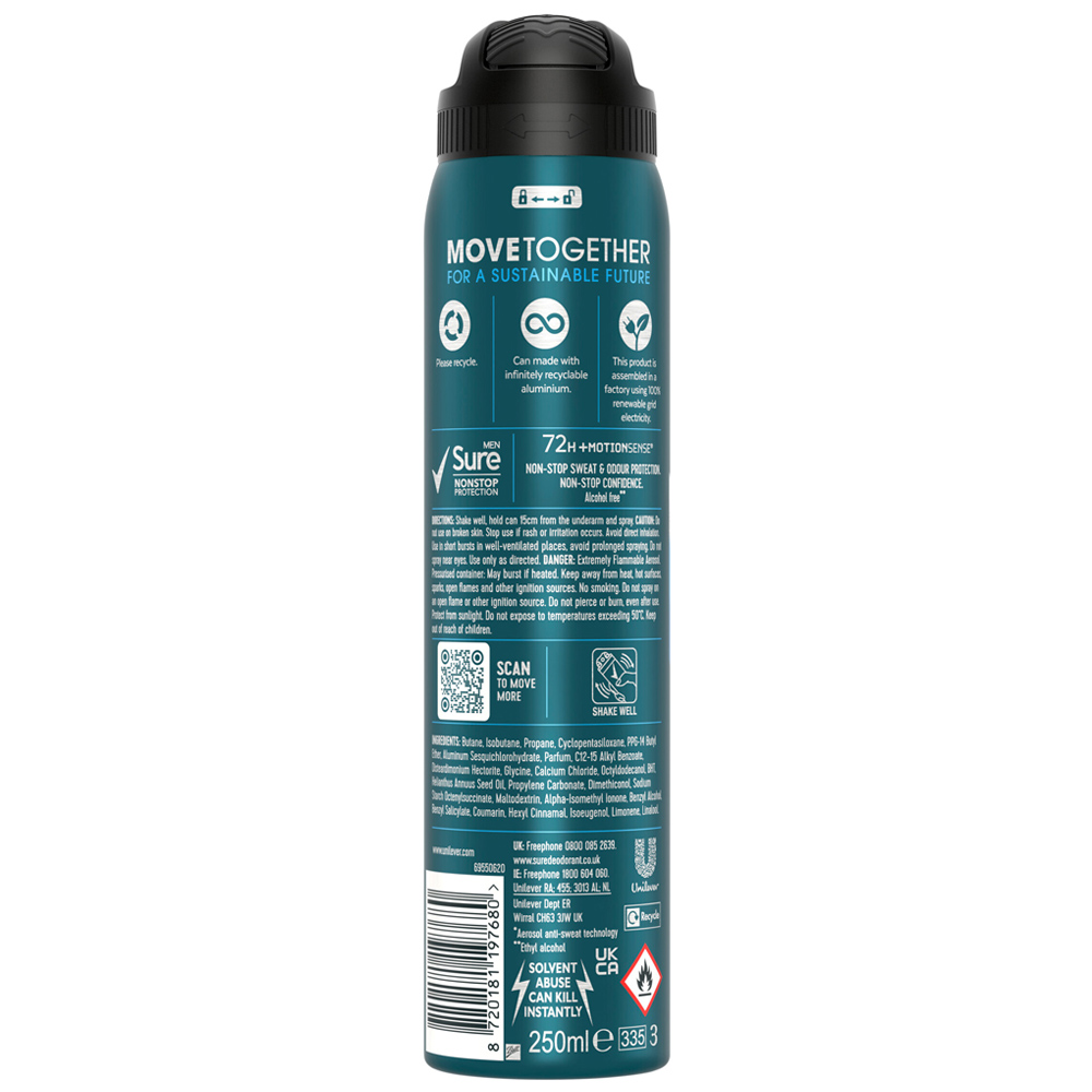 Sure Men Nonstop Protection Ice Fresh Invisible Antiperspirant Deodorant Aerosol 250ml Image 2