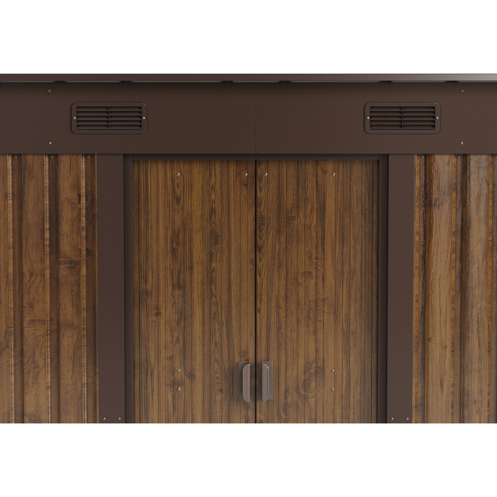Living and Home 8 x 4ft Brown Wood Grain Finish Metal Pent Garden Shed Image 5