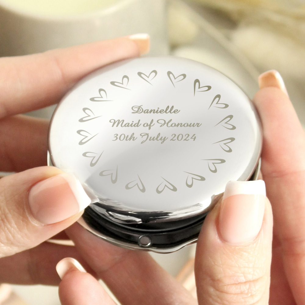 Personalised Memento Personalised Small Hearts Compact Mirror Image 2