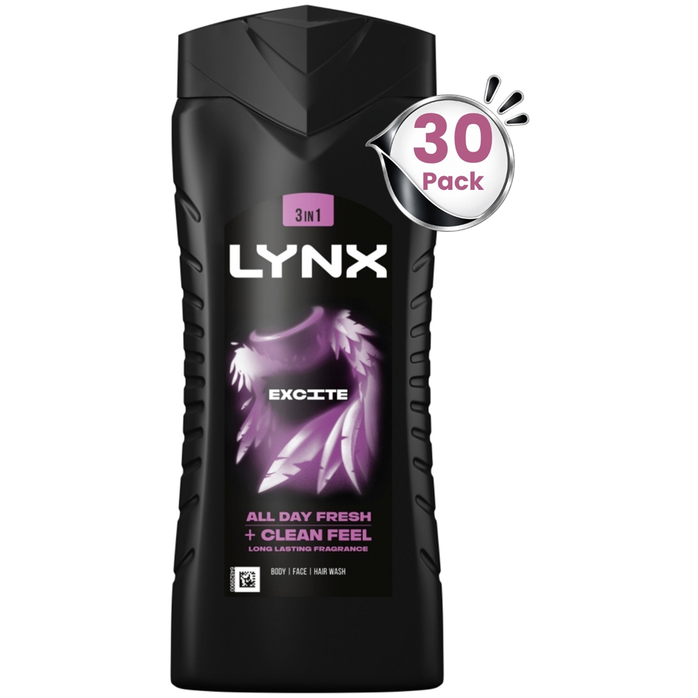 Lynx Excite Coconut and Black Pepper 12H Refreshing Fragrance Shower Gel 500ml 30 Pack Image 1