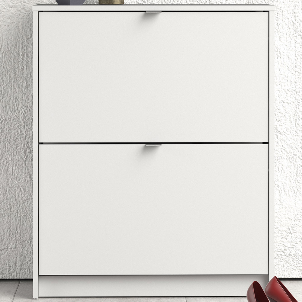 Florence Shoes 2 Flip Door Double Layer White Shoe Storage Cabinet Image 1