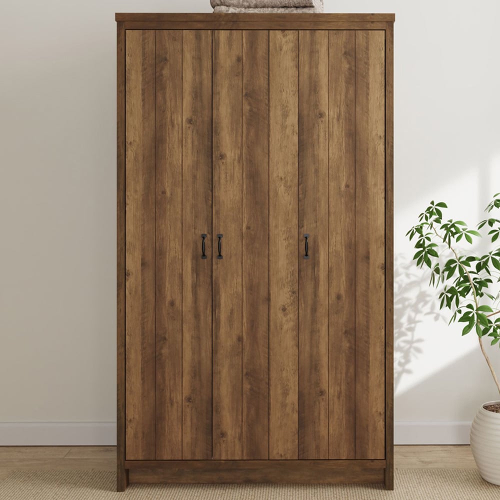 GFW Boston 3 Door Knotty Oak Wood Wardrobe Image 1