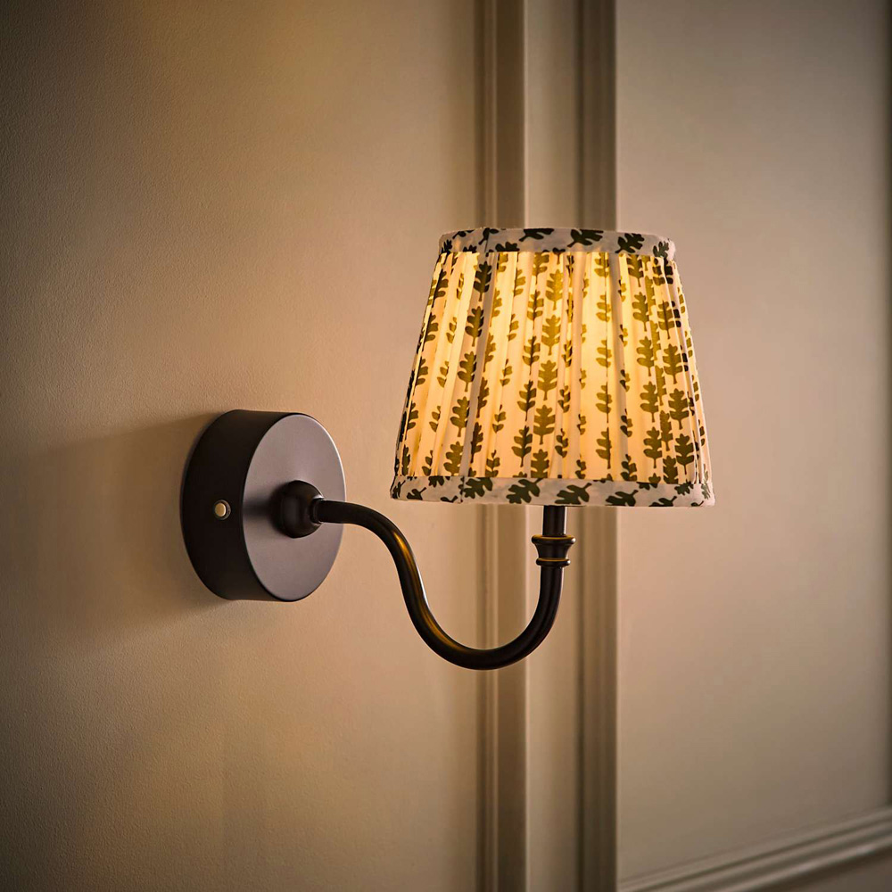 ValueLights Lowe Green Ditsy Floral Pleated Shade Black Rechargeable Wall Light with Bulb Image 2