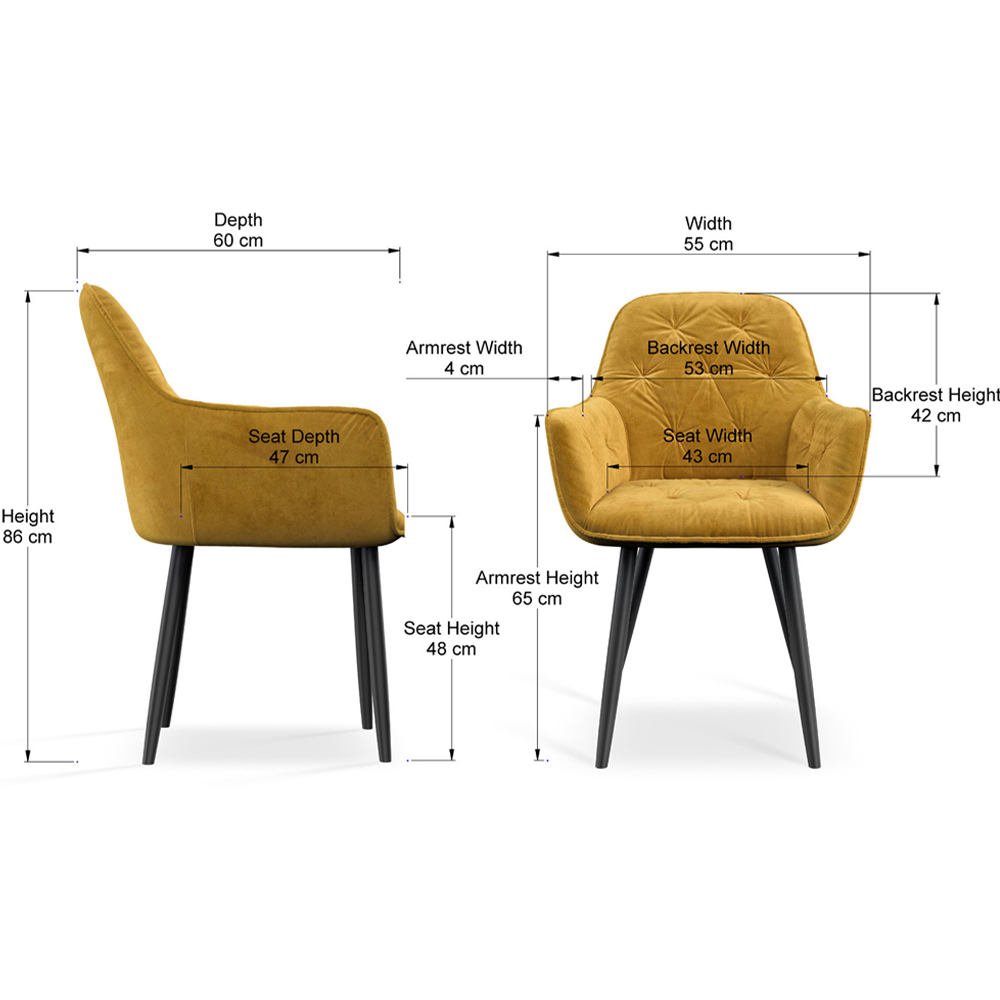 Furniture Online Anika Set Of 2 Mustard Velvet Padded Seat Dining Chair Image 8