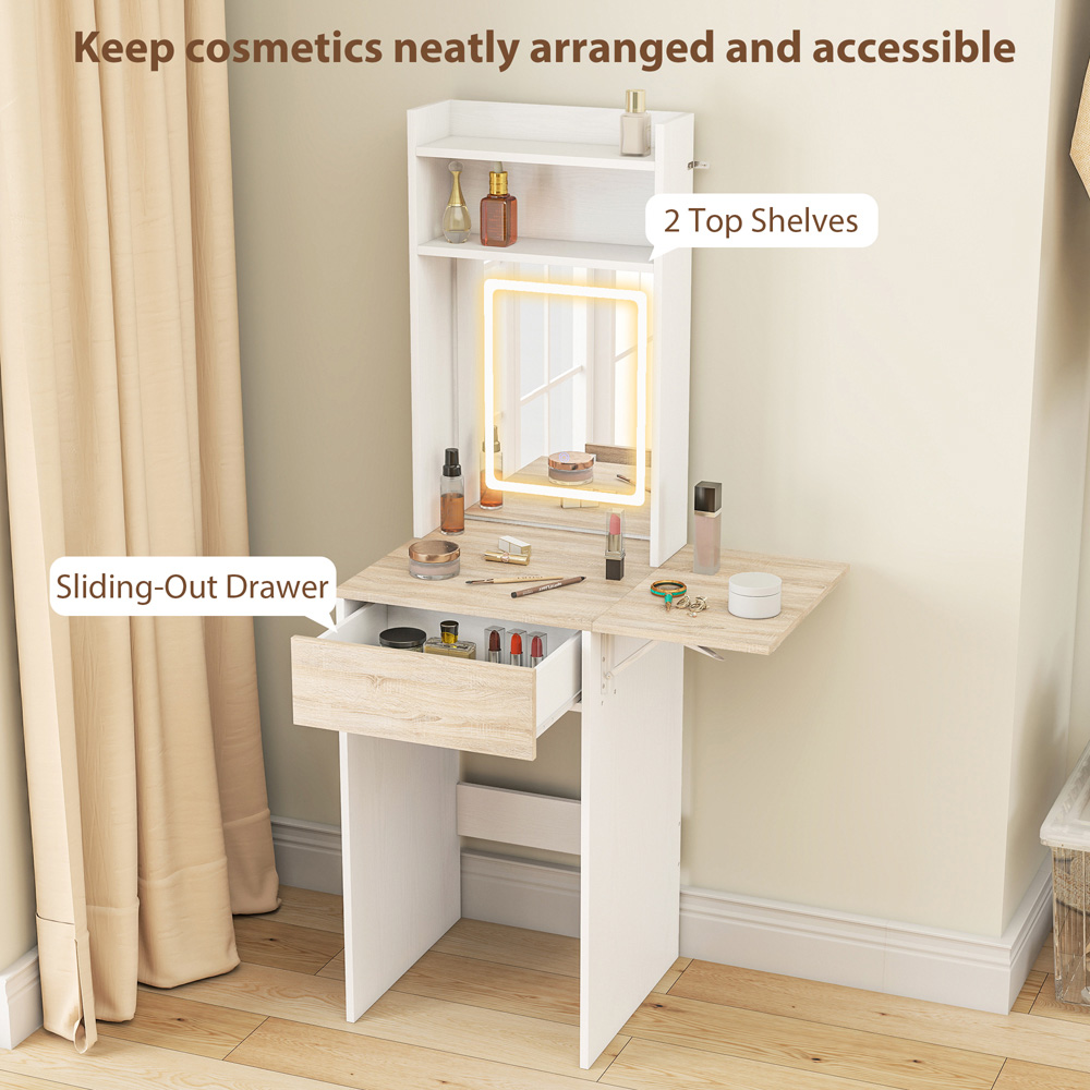 Portland White Compact Dressing Table with Lighted Mirror Image 5