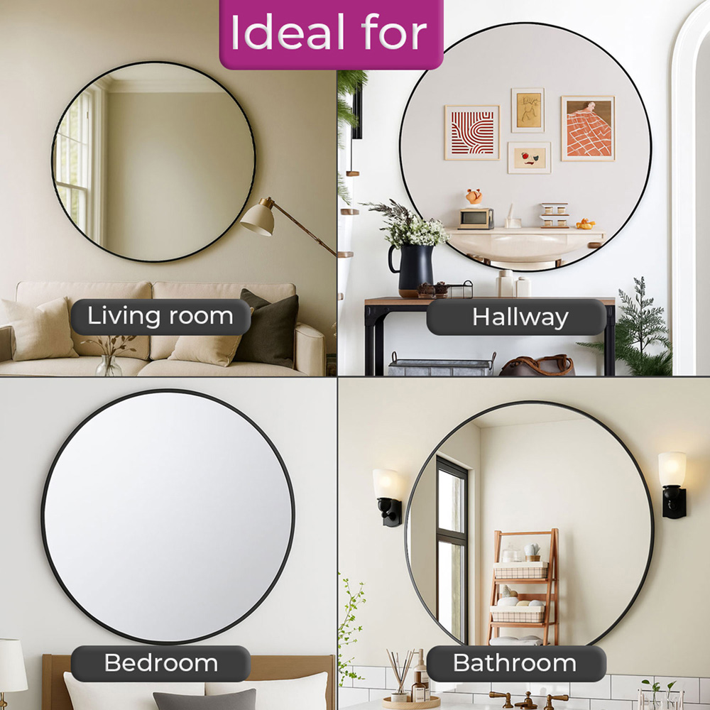 Neo Black Metal Frame Anti-Rust Wall Mounted Round Mirror 70cm Image 5