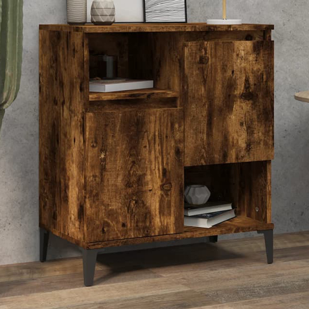 vidaXL 2 Door 2 Open Shelf Smoked Oak Sideboard Image 1
