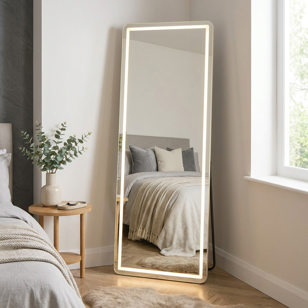 LED Wood Full Length Standing Mirror Image 5