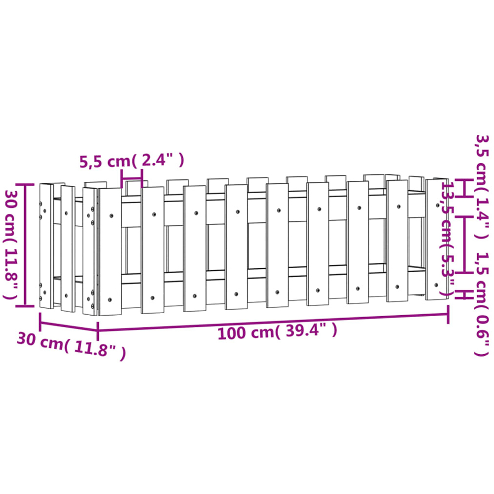 vidaXL White Solid Pine Wood Fence Design Raised Garden Bed 30 x 100 x 30cm Image 8