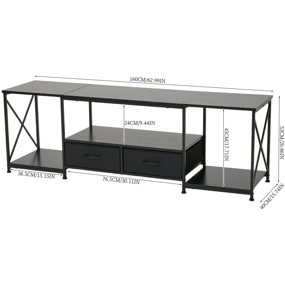 Living and Home 2 Fabric Drawer 3 Shelf Black Industrial TV Stand Image 9