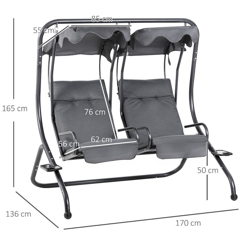 Outsunny 2 Seater Grey Canopy Swing Image 6