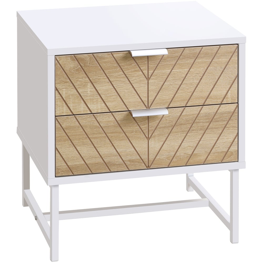 Portland 2 Drawer White and Oak Bedside Table Image 2