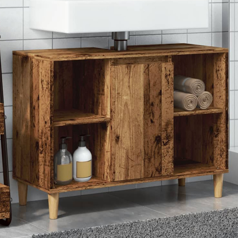 vidaXL Single Door 4 Open Shelf Old Wood Bathroom Sink Cabinet Image 1