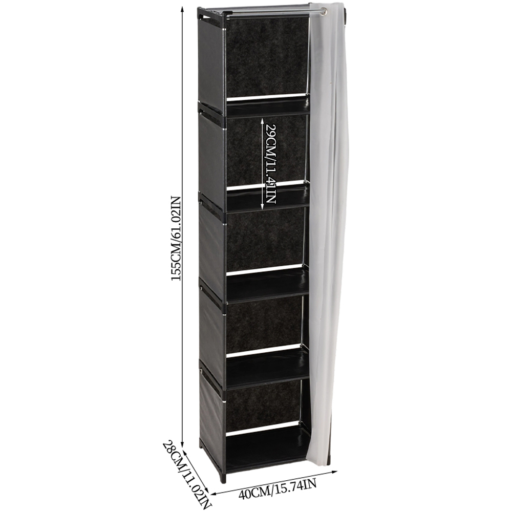 Living and Home 5-Tier Black Freestanding Portable Wardrobe with Curtain Image 8