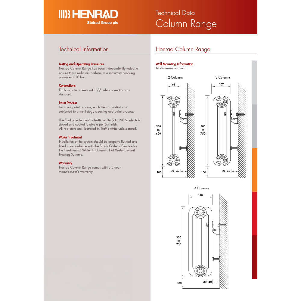 Henrad White 2 Column Radiator 500 x 624mm Image 5