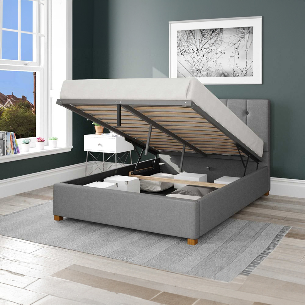 Aspire Hepburn King Size Grey Eire Linen Ottoman Bed Image 2