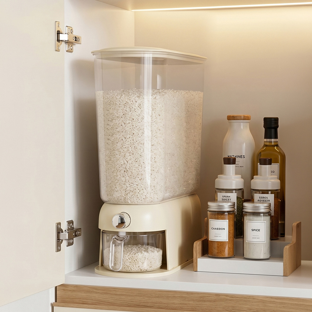 Living and Home 10kg Cream White Airtight Grain Dispenser Image 2