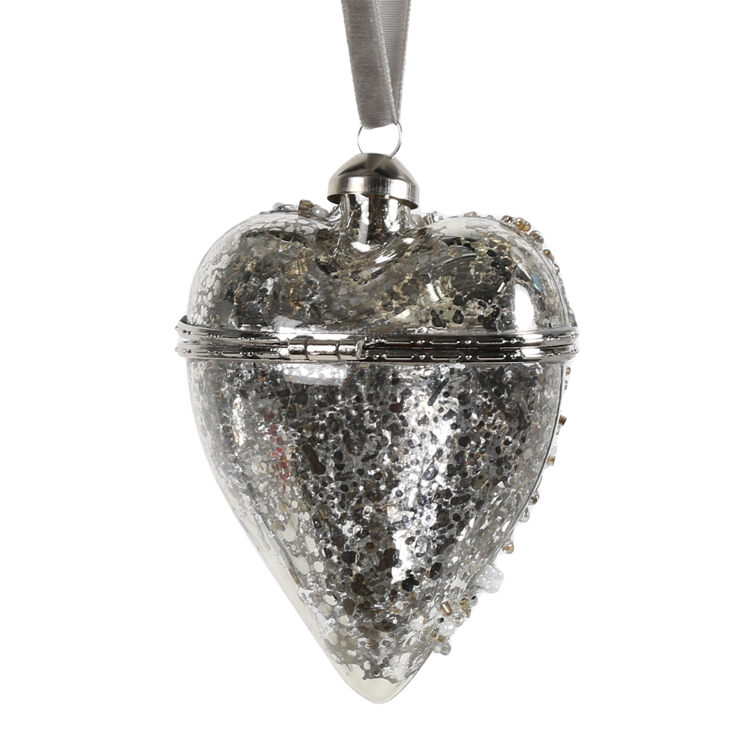Chic Noir Silver Jewelled Heart Bauble with Compartment Image 3