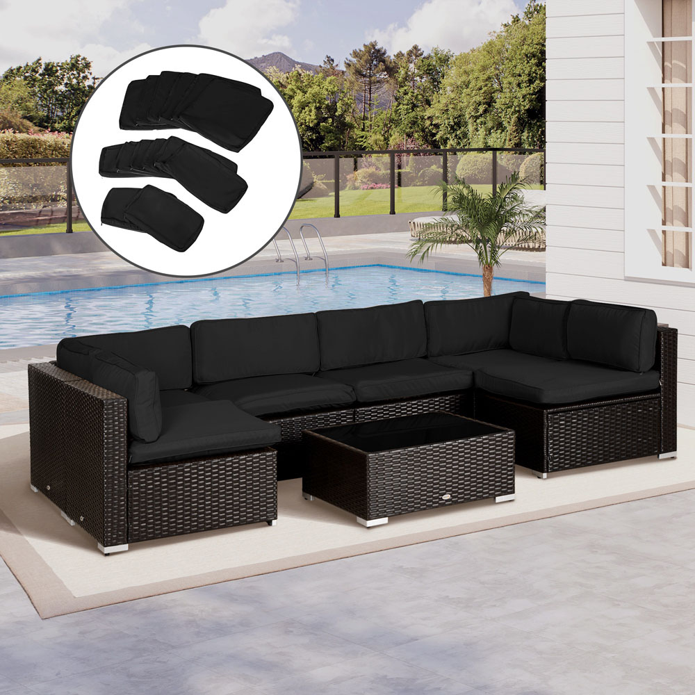 Outsunny Black Polyester Rattan Garden Lounge Set Replacement Cover 14 Pack Image 3