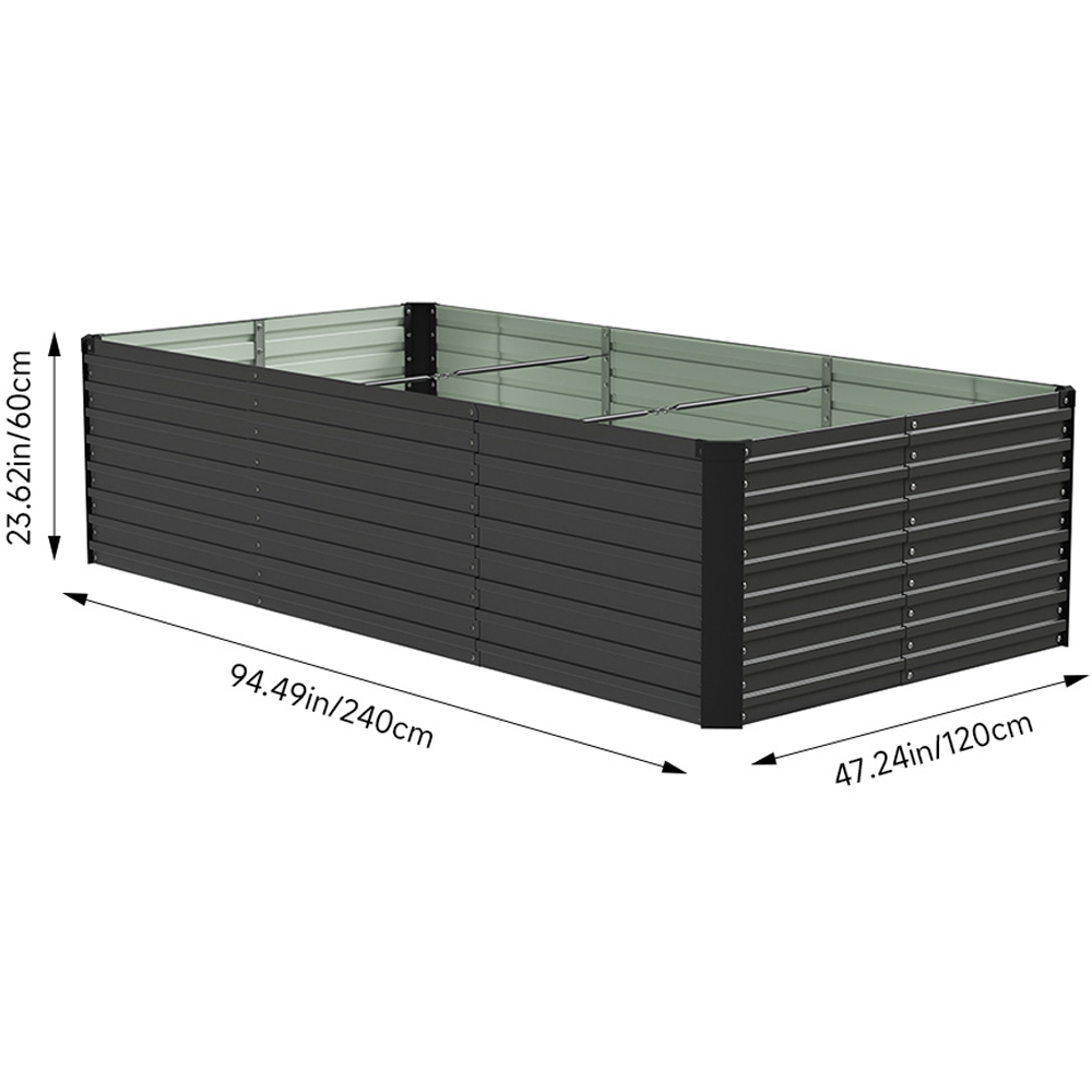 Living and Home Black Large Rectangular Galvanised Steel Raised Garden Bed 240 x 120cm Image 8