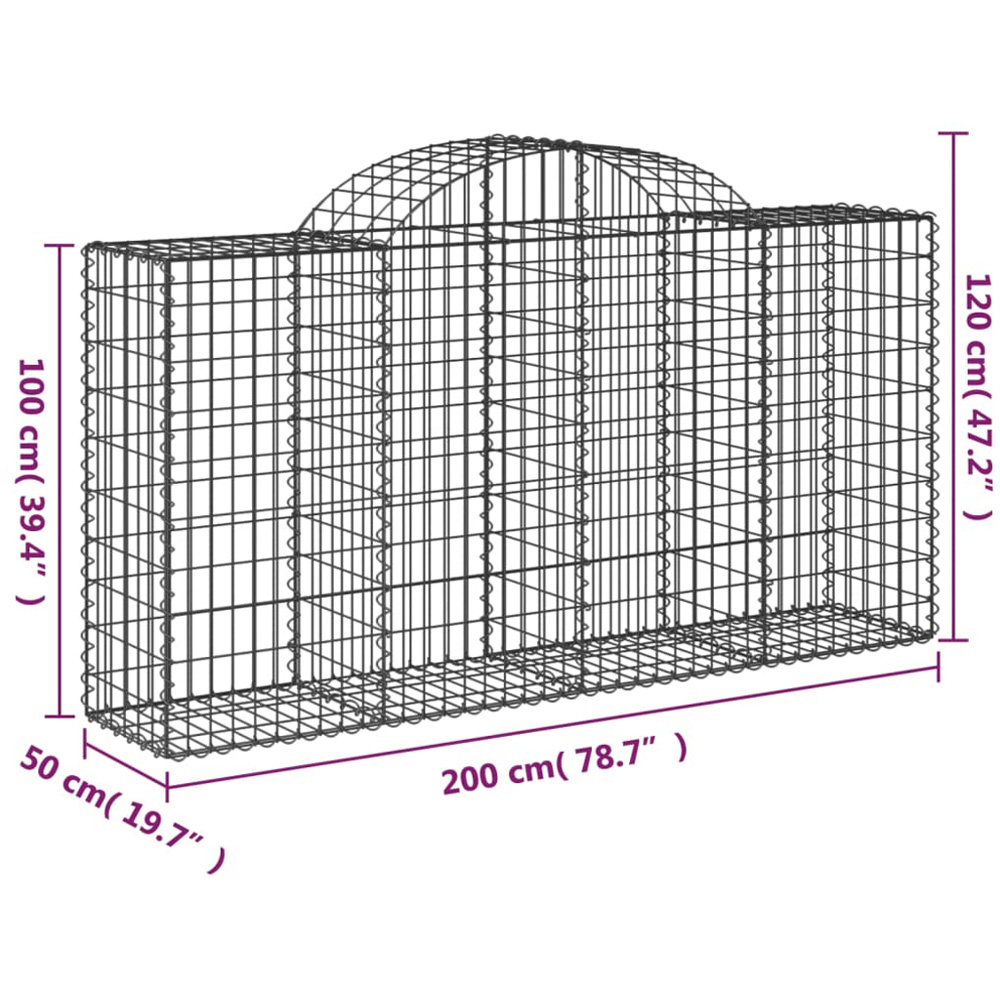 vidaXL Silver Galvanised Iron Arched Gabion Basket 200 x 50 x 100/120cm 12 Pack Image 5
