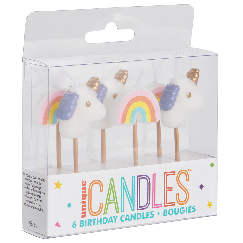 Wilko Unicorn Rainbow Cake Candles 6 Pack Wilko