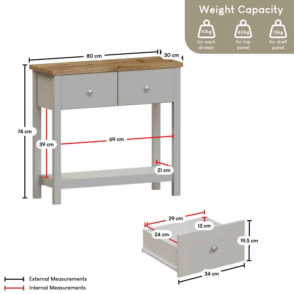VIDA DESIGNS Arlington 2 Drawer Grey and Oak Console Table Image 9
