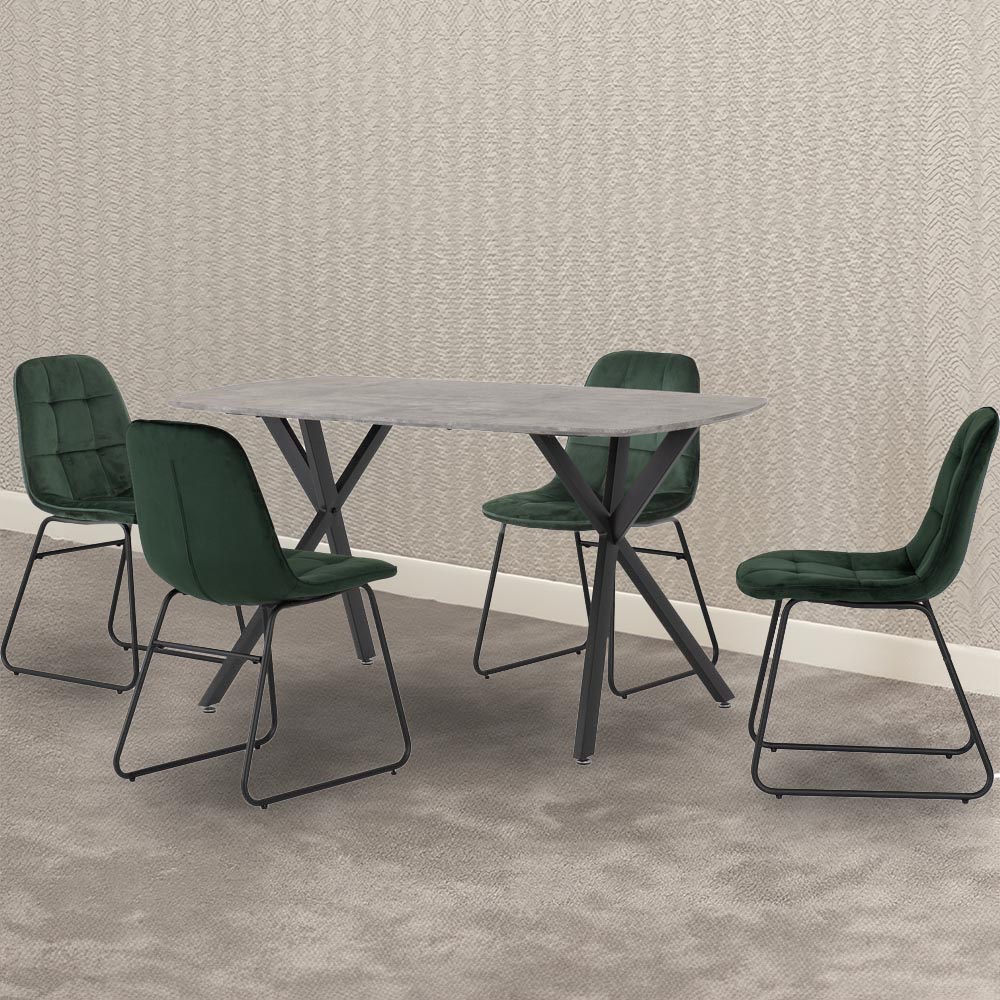 Seconique Athens Lukas 4 Seater Dining Set Concrete and Emerald Green Image 1