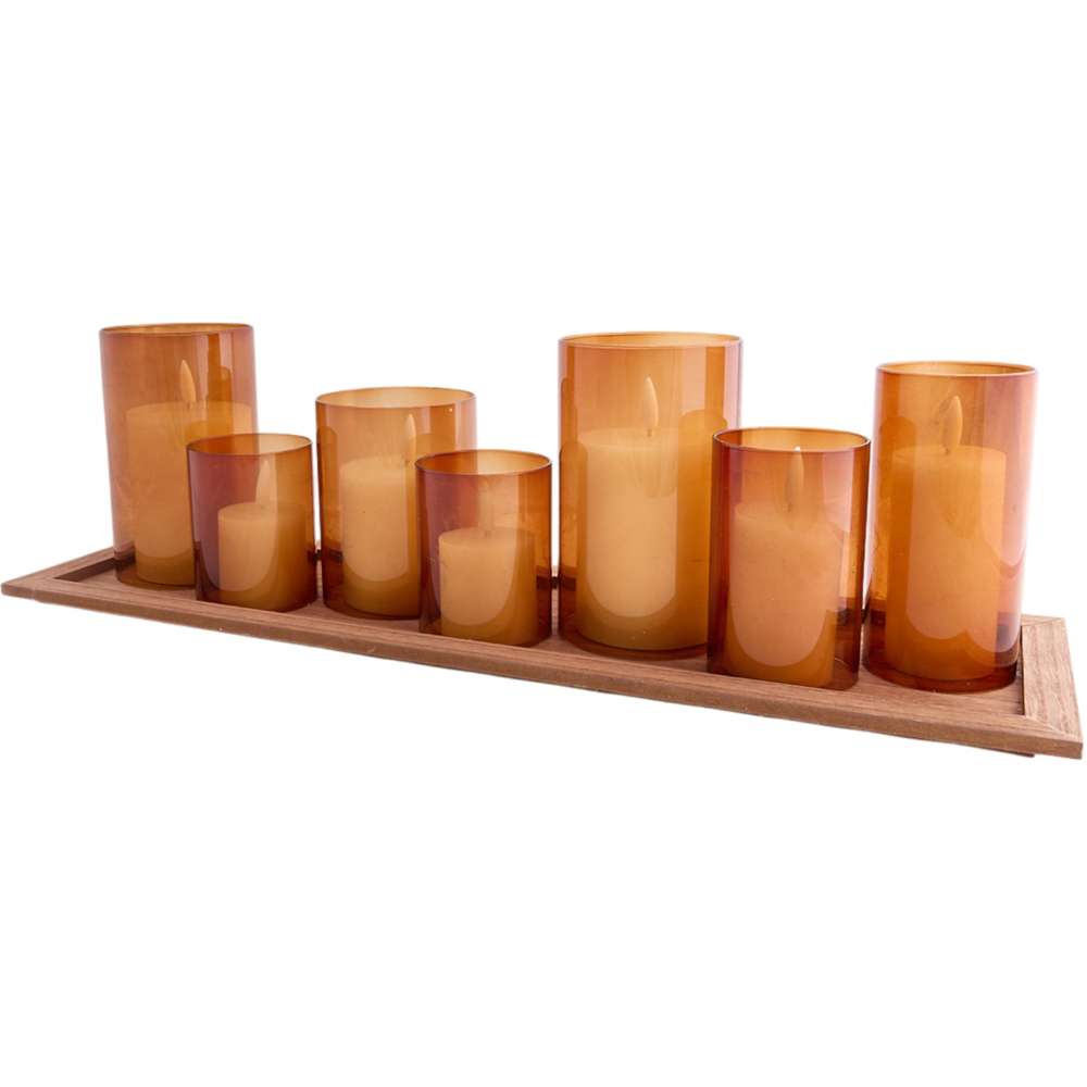 Set of 7 LED Candle Tray Amber Image 6