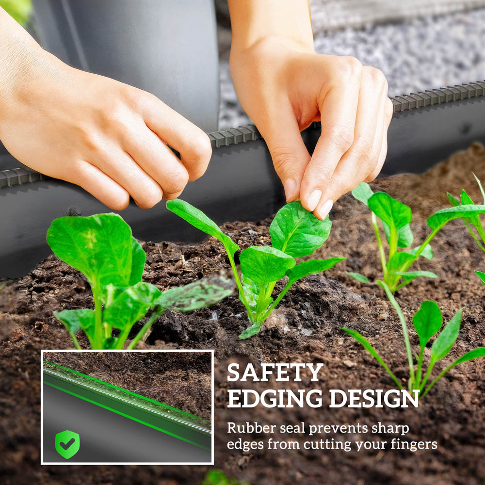 Outsunny Dark Grey Galvanised Steel Raised Garden Bed Planter with Safety Edging 62 x 150cm Image 6