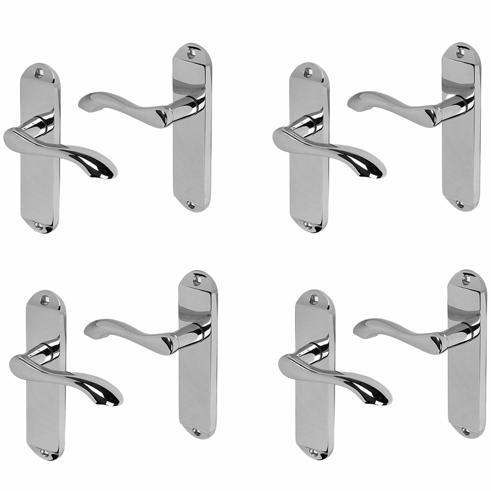 Golden Grace Polished Chrome Finish Cadenza Design Door Handle Set 4 Pack Image 1