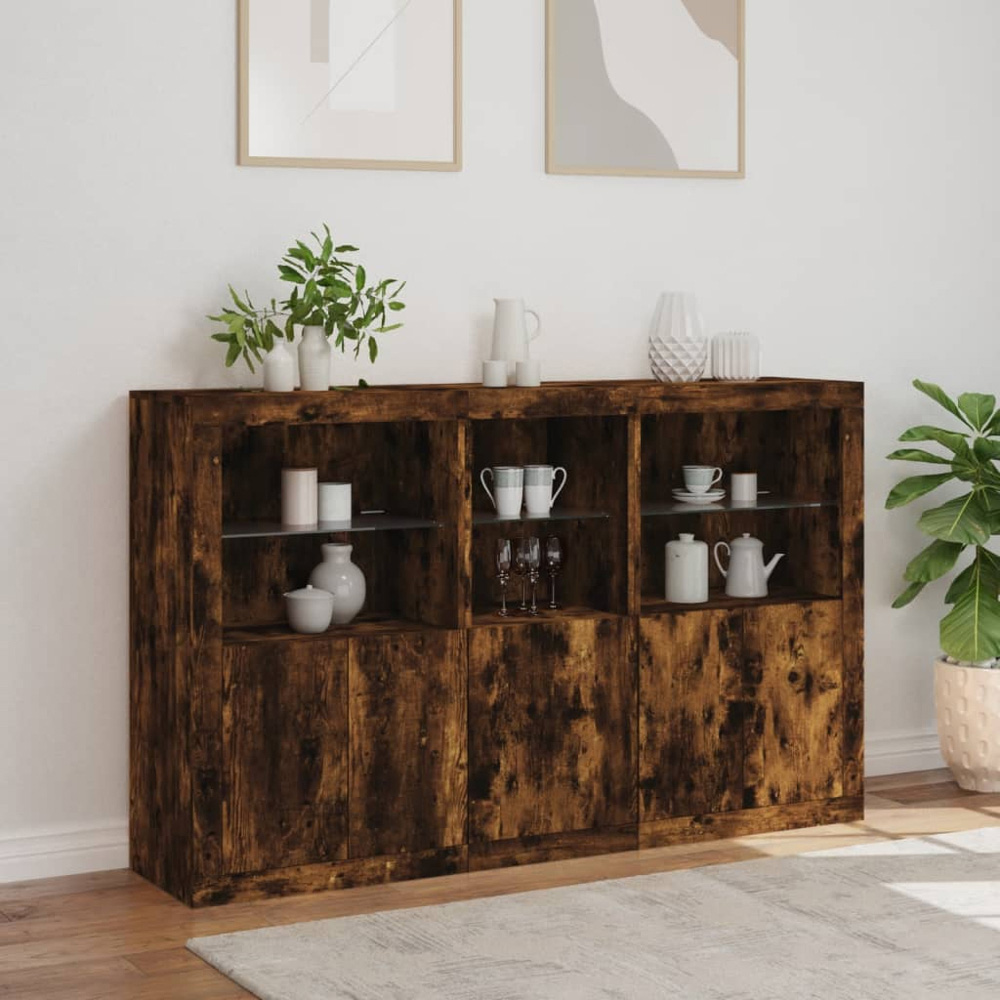 vidaXL 5 Door 6 Shelf Smoked Oak Sideboard with RGB LED Lights Image 4