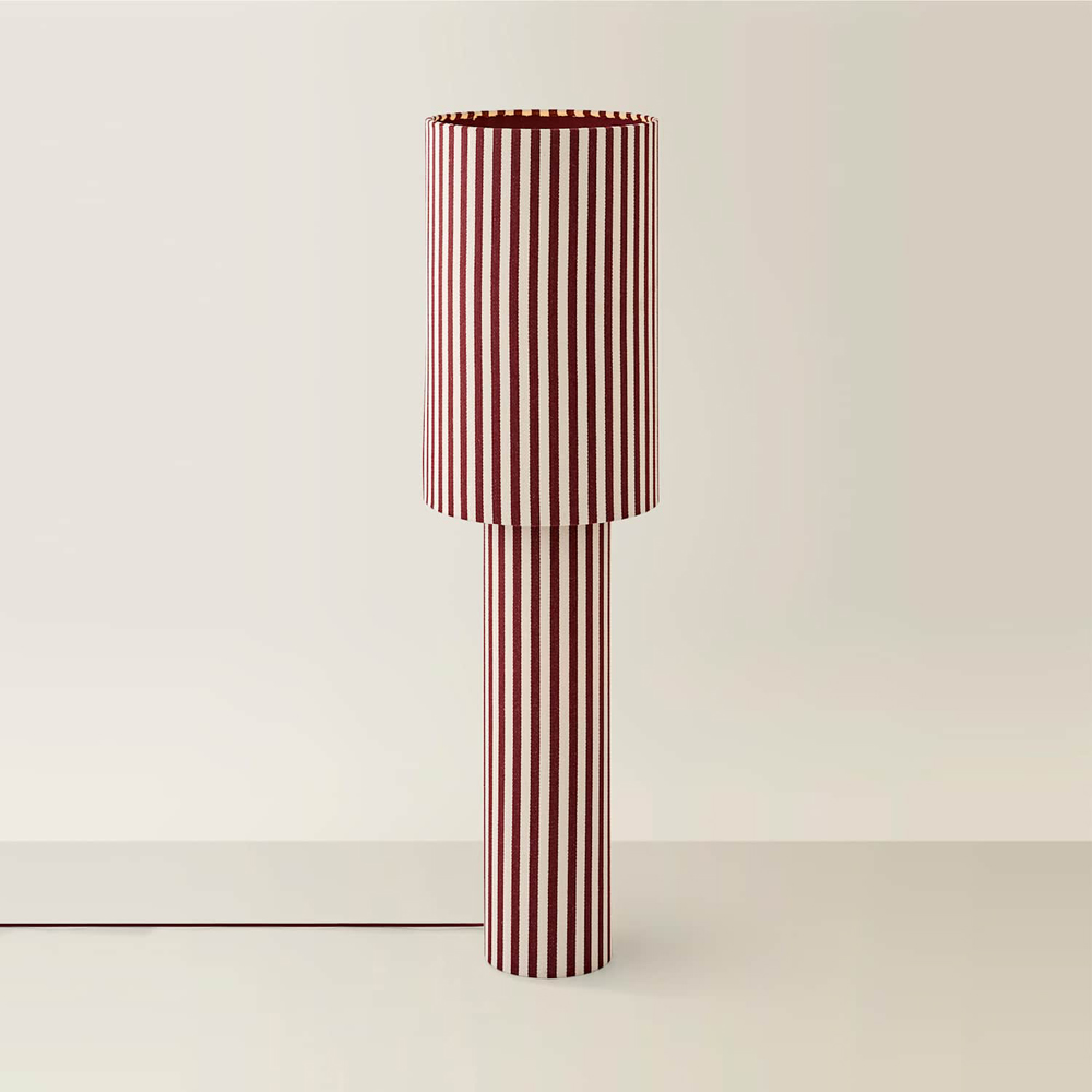 ValueLights Florence Burgundy Pinstripe Linen Midi LED Floor Lamp with Bulb Image 4