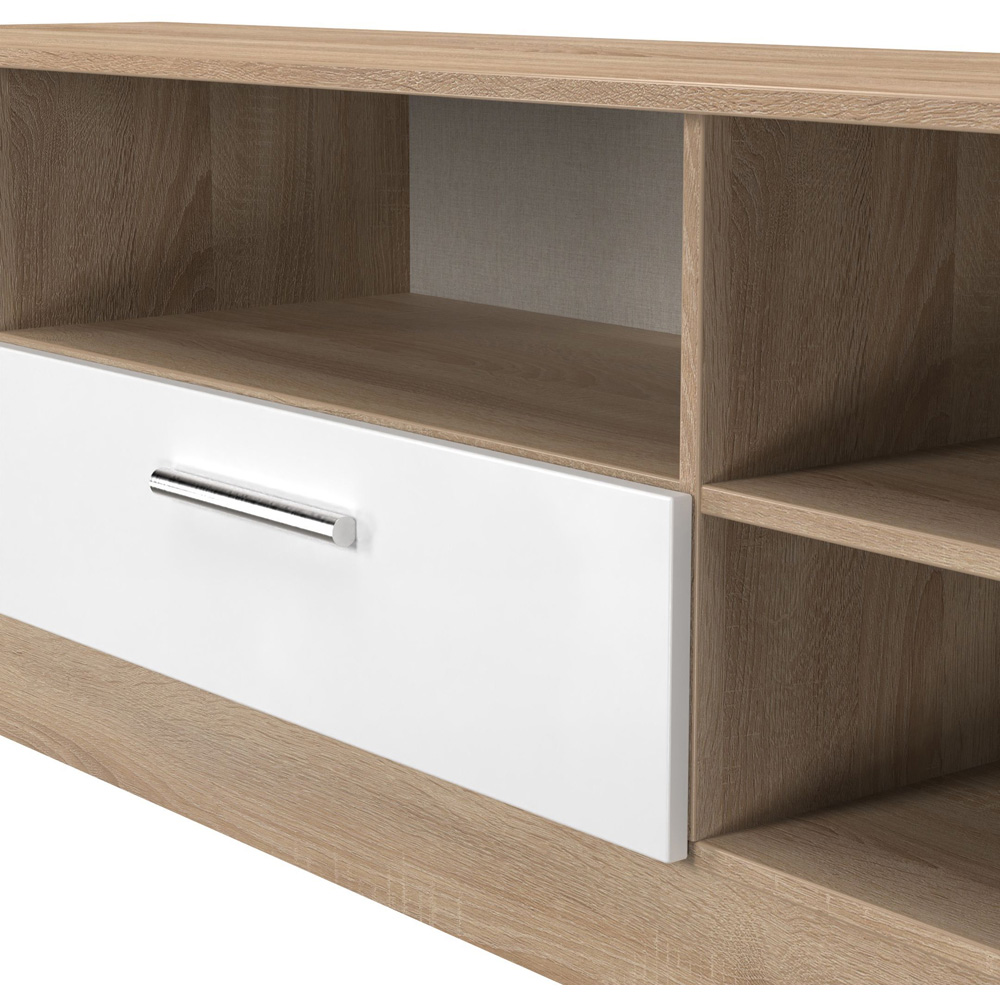 Crowndale Contrast Single Drawer 5 Shelf White Matt and Bardolino Oak TV Unit Ready Assembled Image 5