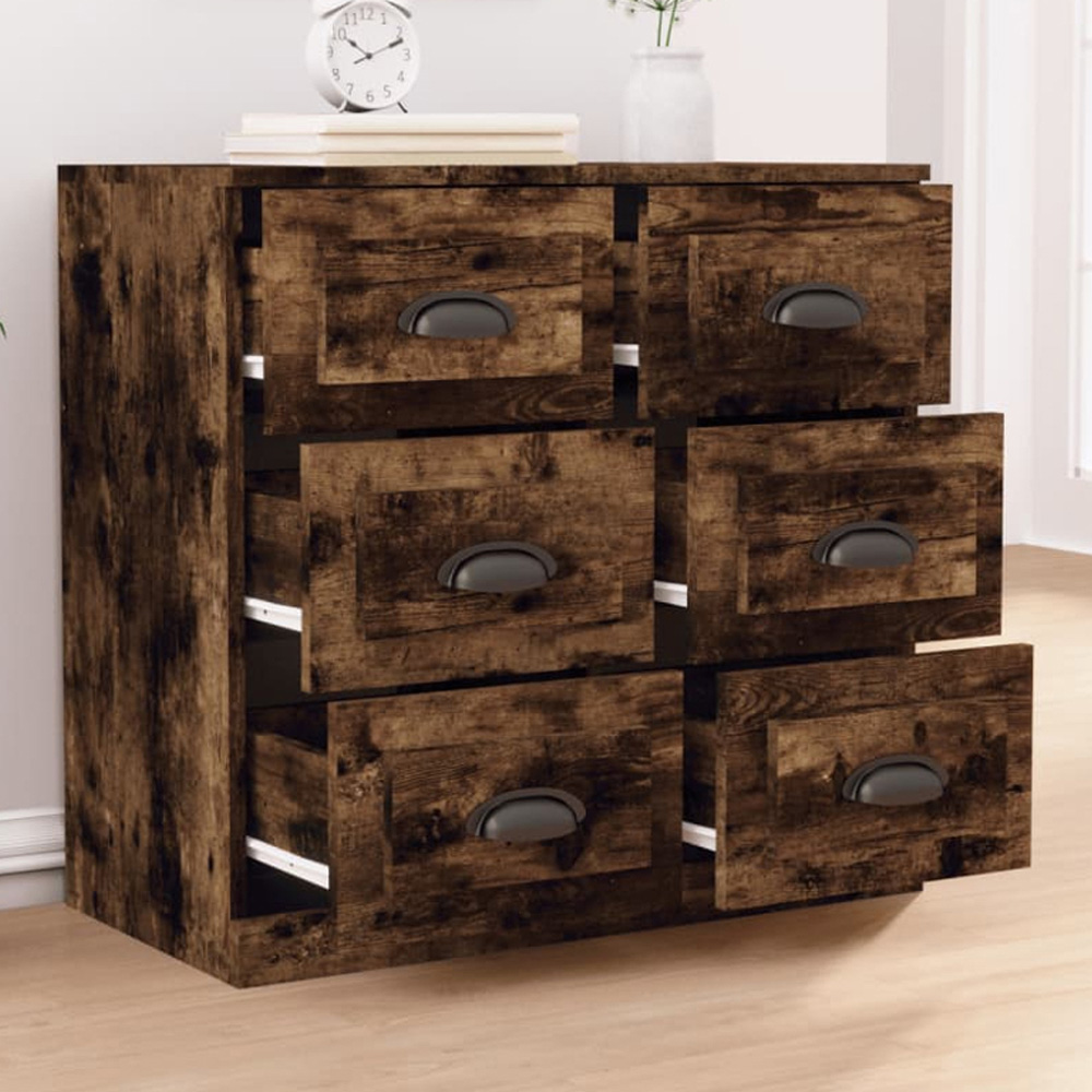 vidaXL 6 Drawer Smoked Oak Sideboard Image 1