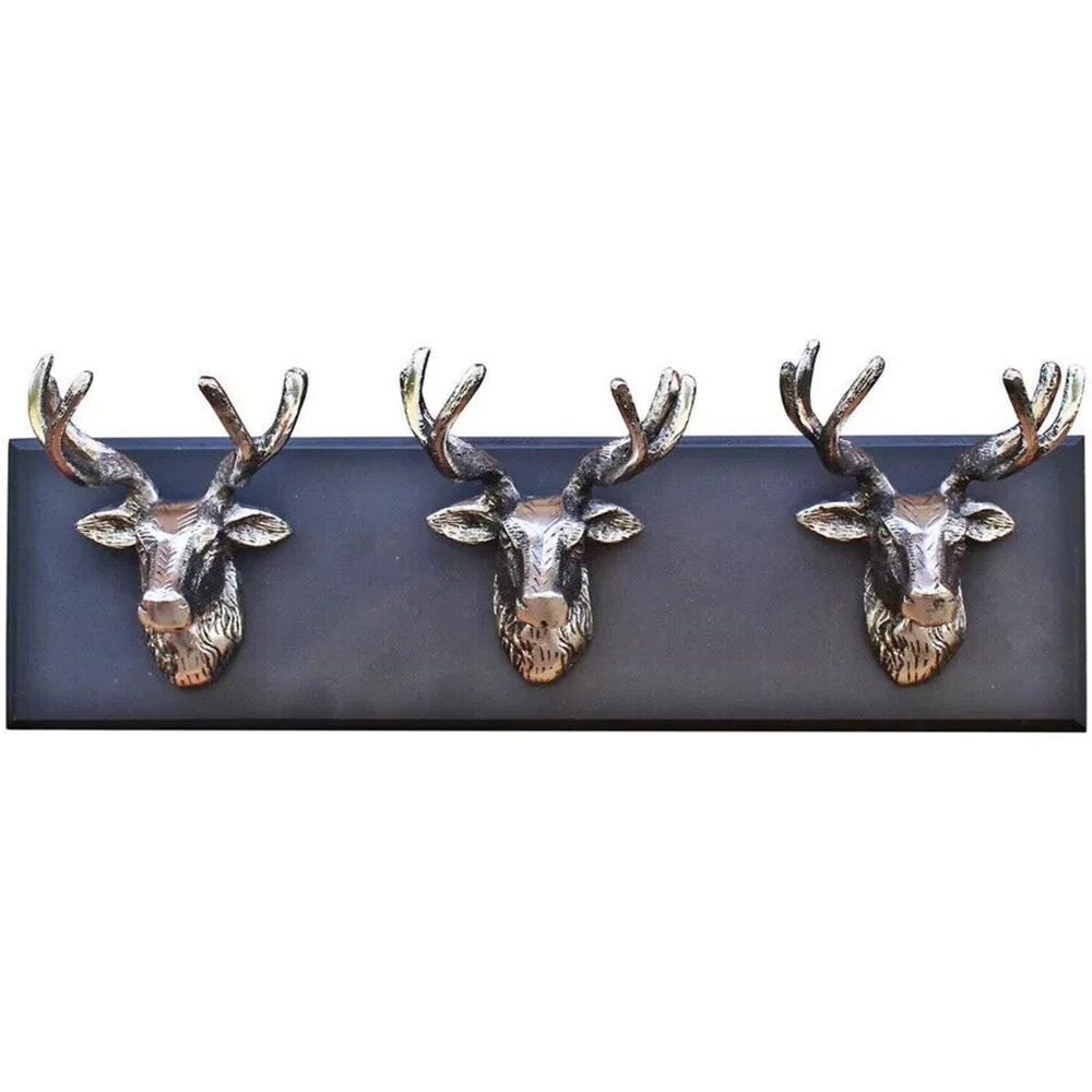 Marco Paul Triple Stag Head with Wooden Base Hanging Ornament Image 1