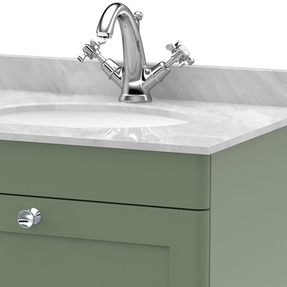 nuie Classique Single Drawer Satin Green and Grey Wall Hung Unit and 1 Tap Hole Marble Basin 600mm Image 2