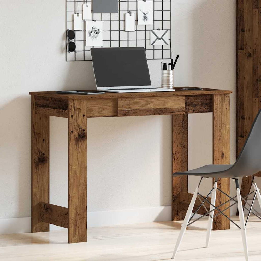vidaXL Single Drawer Office Desk Old Wood Effect Image 8