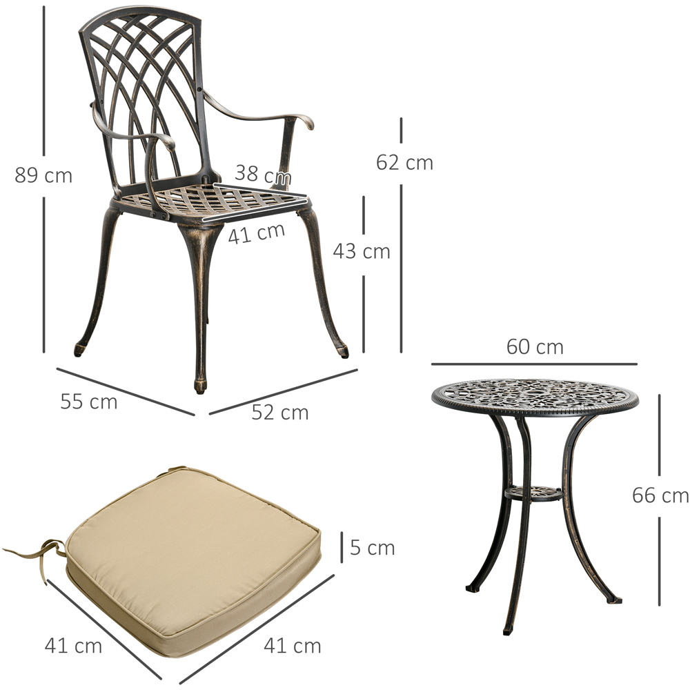 Outsunny Cast Aluminium 2 Seater Garden Bistro Set Bronze Image 9