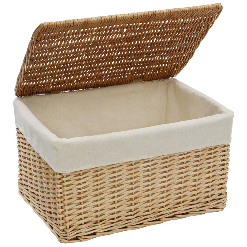 JVL 3 Piece Acacia Honey Rectangular Willow Storage Hampers with Lid Image 4