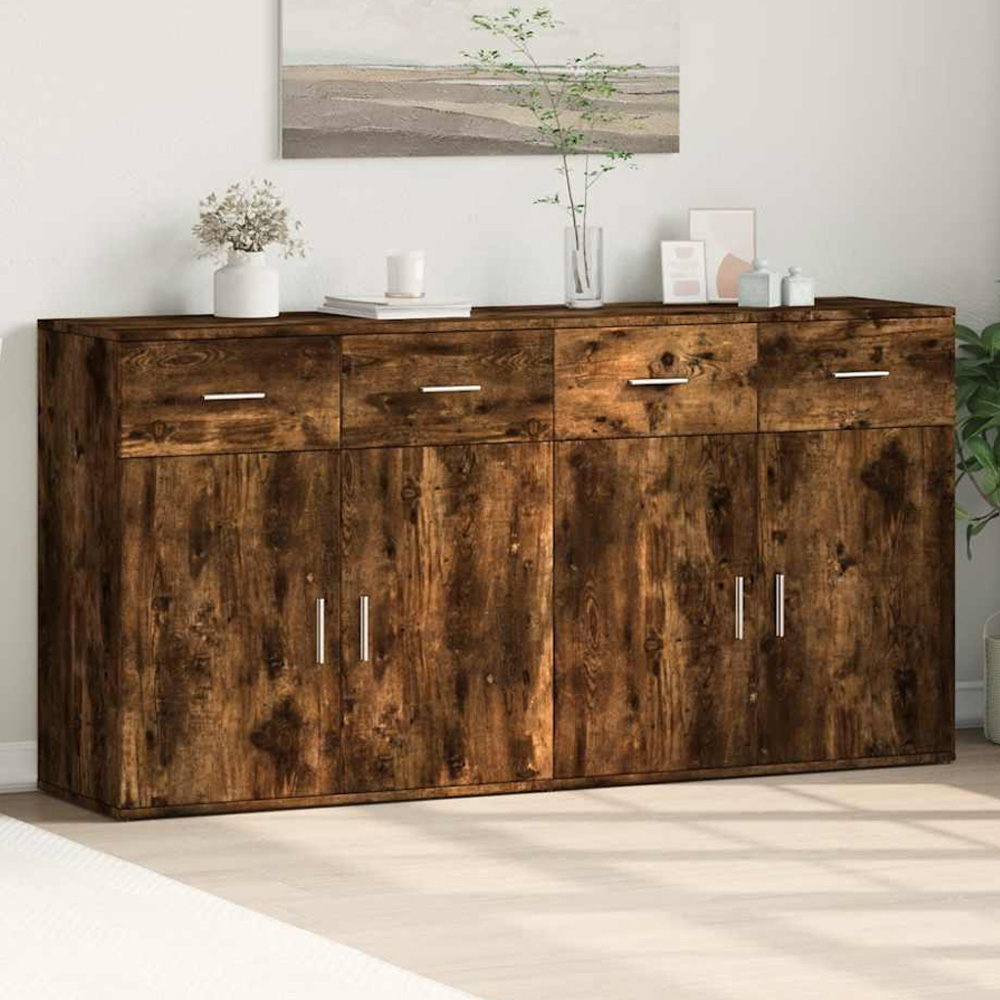 vidaXL 2 Door 2 Drawer Smoked Oak Sideboard Set of 2 Image 1
