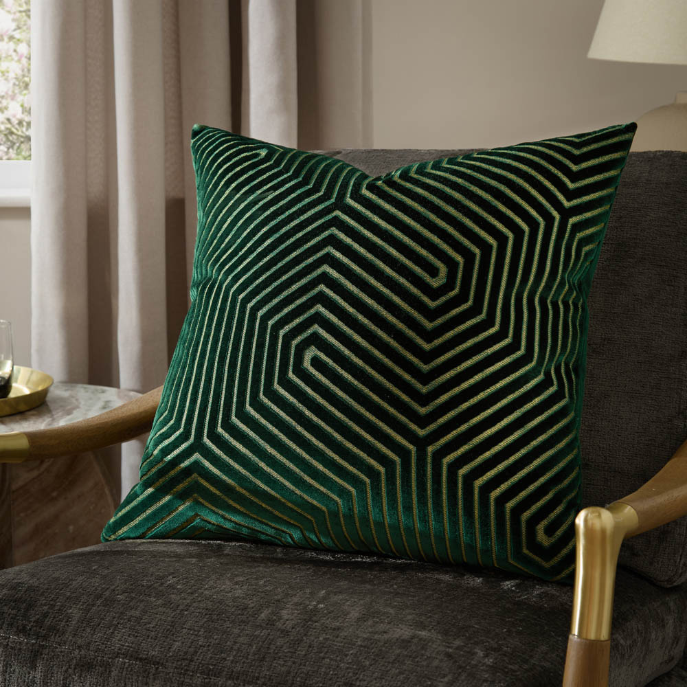 Paoletti Evoke Emerald Cut Velvet Cushion 55 x 55cm Image 2